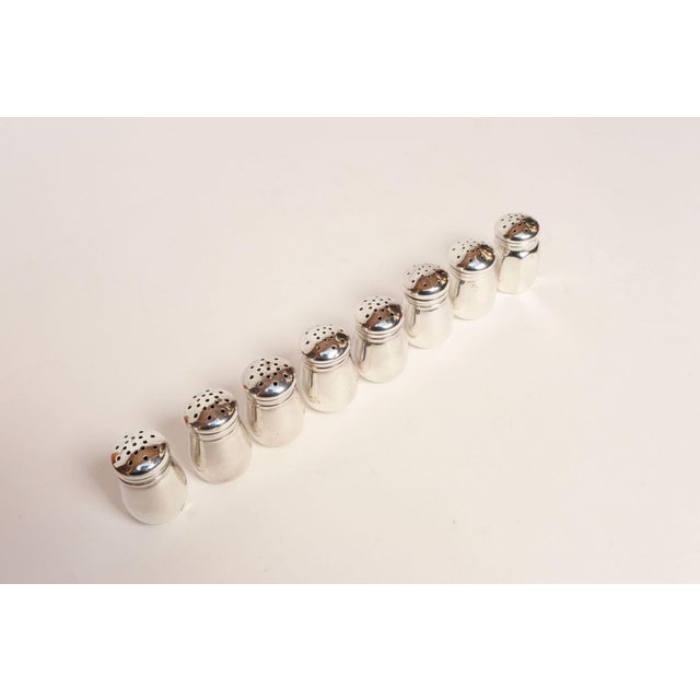 Metal 1930s Art Deco 8 Sterling Silver Salt Shakers by Revere and JWW With Retailer Georg Jensen Box For Sale - Image 7 of 17