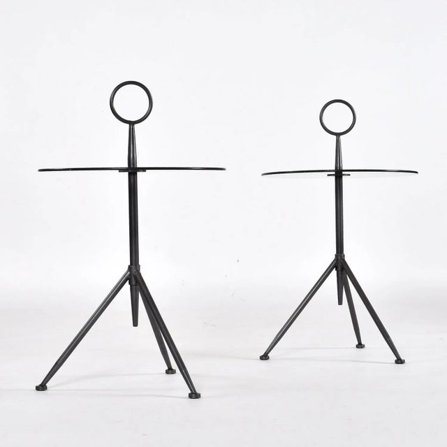 Modern Pair of Italian Modern Round Glass Gueridon Side Tables With Tripod Steel Bases For Sale - Image 3 of 12