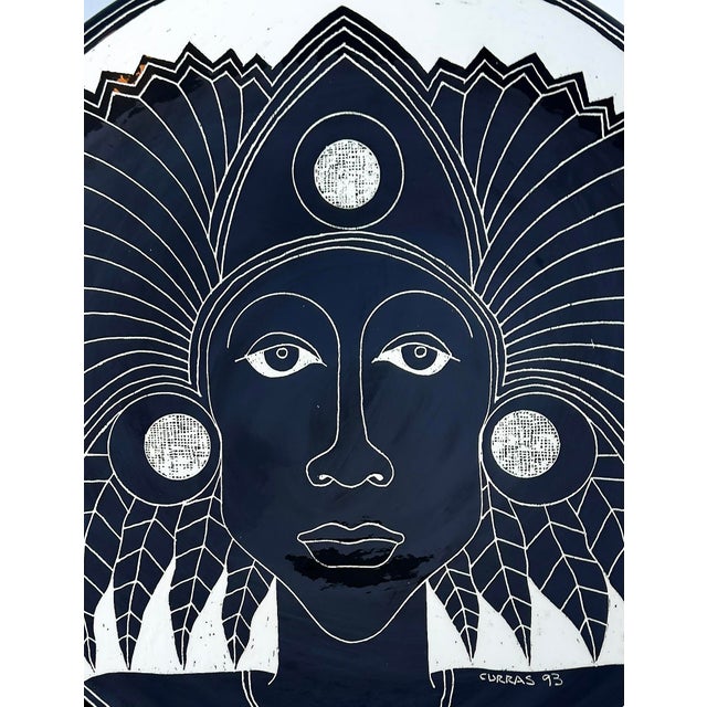 Vintage Curras Brothers Hand-painted Pottery Charger, Signed, 5 Faces Available Offered for sale is a vintage Ronald...