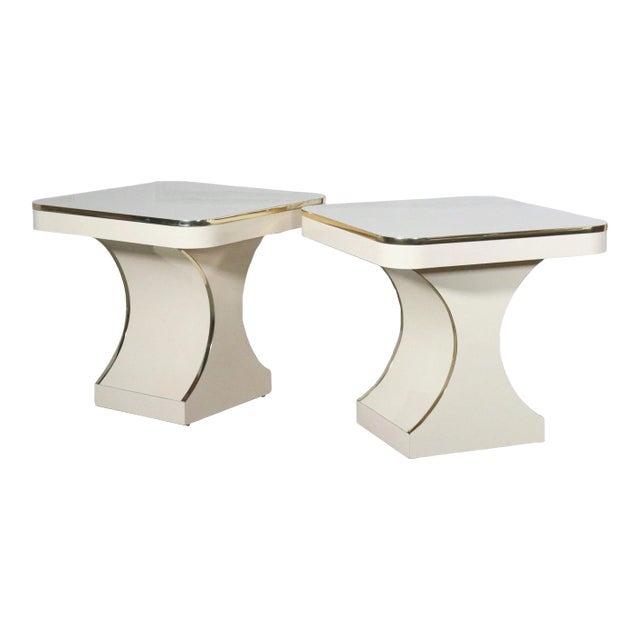 Sculptural Laminate and Brass Side Tables After Karl Springer - a Pair For Sale