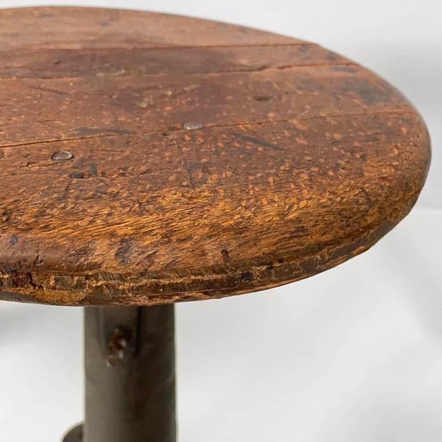 Brown Italian Industrial Round Stools in Wood and Cast Iron, 1930s, Set of 6 For Sale - Image 8 of 18