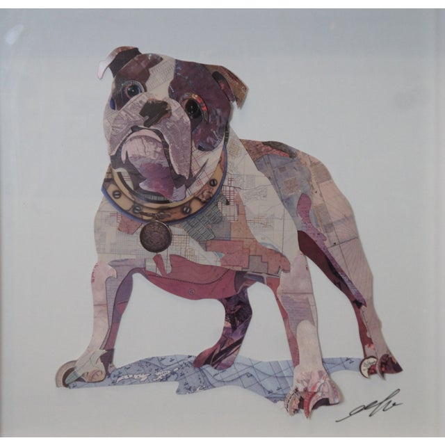 Late 20th Century English Bulldog 3d Cut Paper Topographical Map Ephemera Collage Wall Art 25", Framed For Sale - Image 4 of 12