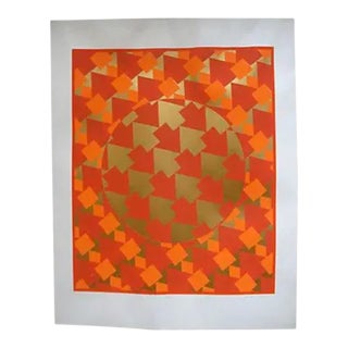Artist Original Mid-Century Op Art Silkscreen Orange Gold Geometric For Sale