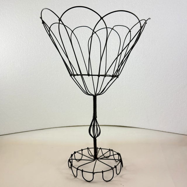 Antique French Handmade Petal Top Wire Kitchen Basket For Sale - Image 4 of 12