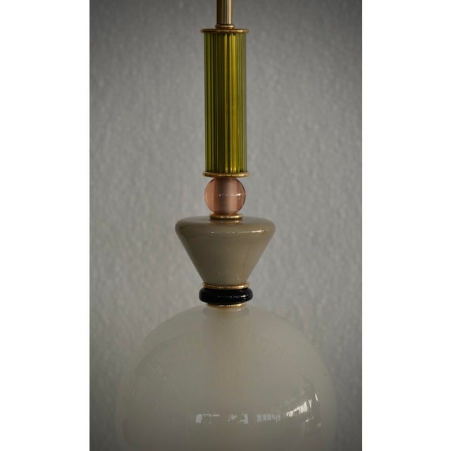 Gold Murano Round Green Cream and Black Art Glass Table Lamp, 2000 For Sale - Image 8 of 9