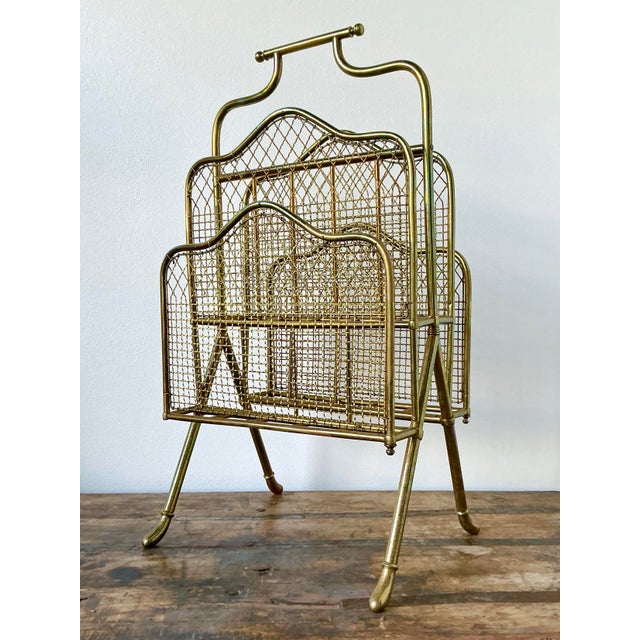 Vintage Regency Tall Brass Magazine Rack For Sale - Image 11 of 11