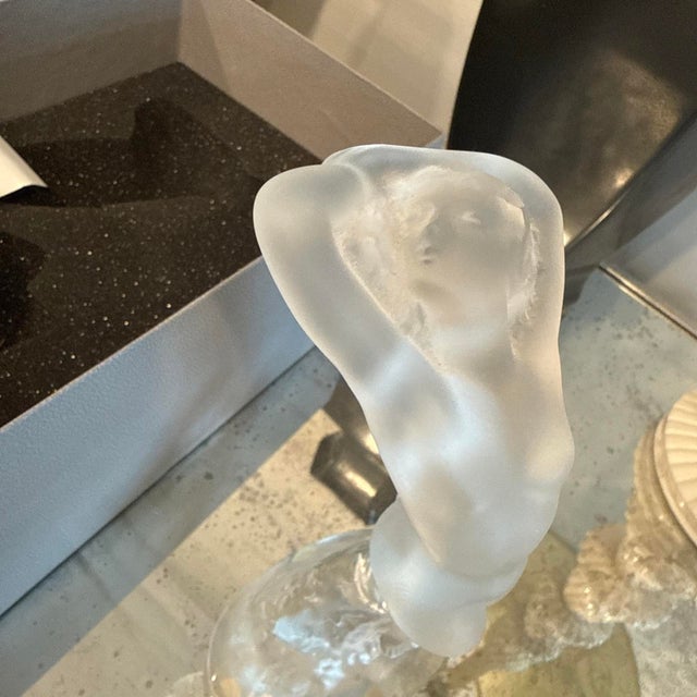 Glass Lalique France “Arms Up Acrobat” Frosted Crystal Sculpture With Original Box For Sale - Image 7 of 15