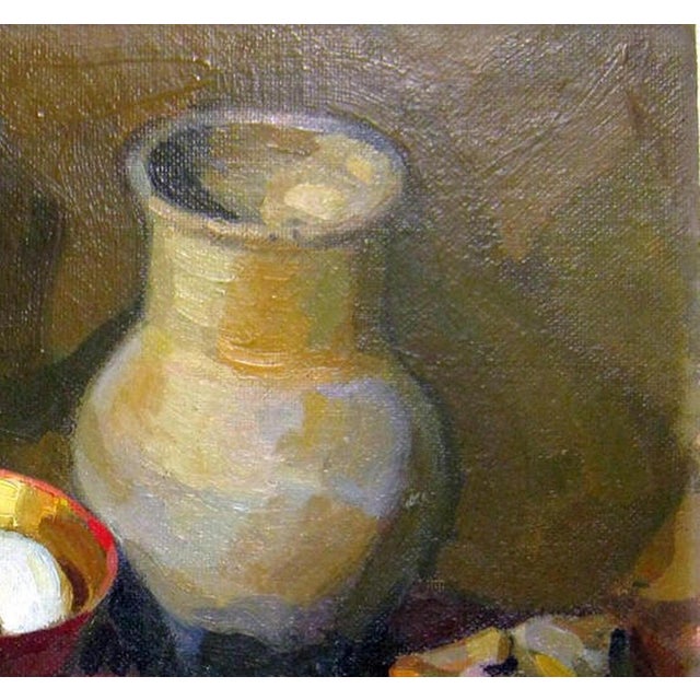 Realism 1970s Still Life Oil Painting, Soviet Ukrainian Art on Cardboard 49-52 For Sale - Image 3 of 6