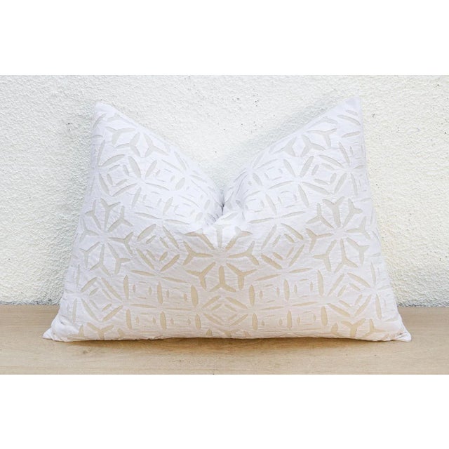 1990s Moonlit Linen Lumbar Applique Pillow Cover For Sale - Image 5 of 7