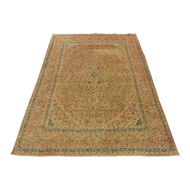 Kashan Rug 9'7'' X 12'4'' Brown Wool Vintage Distressed Hand-Knotted Carpet For Sale