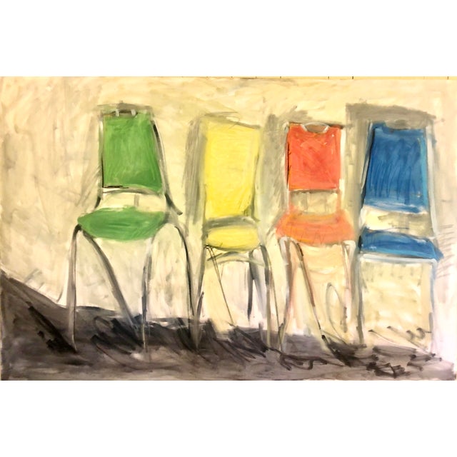 "Ice" Still Life Oil Painting of Mid-Century Chairs For Sale