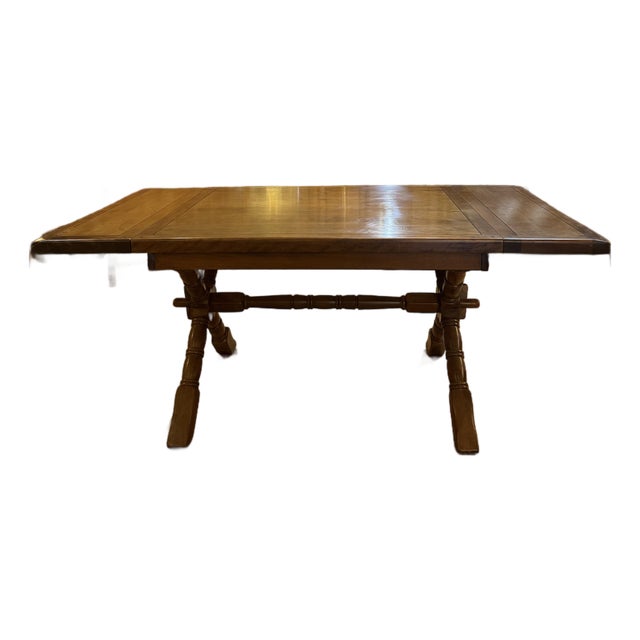 Vintage Trestle Refectory Dining Table With 2 Leaves For Sale