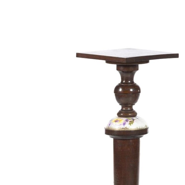 Furniture - Pair of columns. Portuguese, from the beginning of the 20th century, in walnut wood with porcelain inlays....