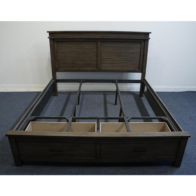 Contemporary A-America Glacier Point Collection Solid New Zealand Pine King Size Bed W. Storage Footboard - Greystone Finish For Sale - Image 3 of 10