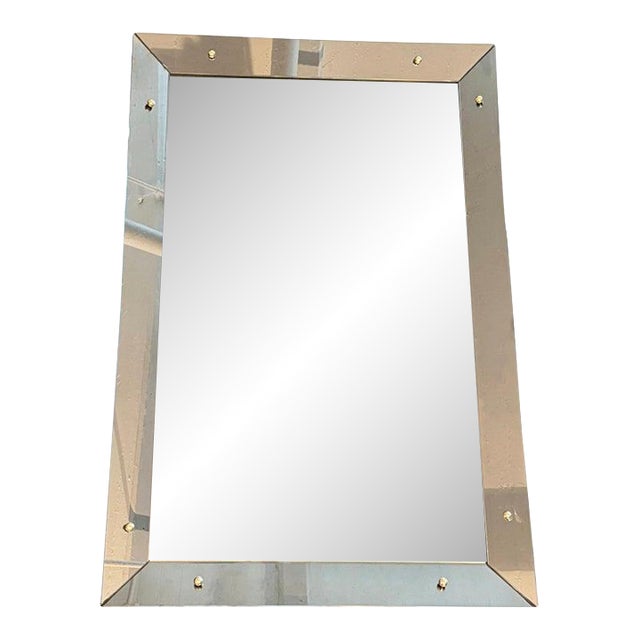 Mid 20th Century Streamlined Smoked Glass Frame Shadowbox Wall Mirror For Sale