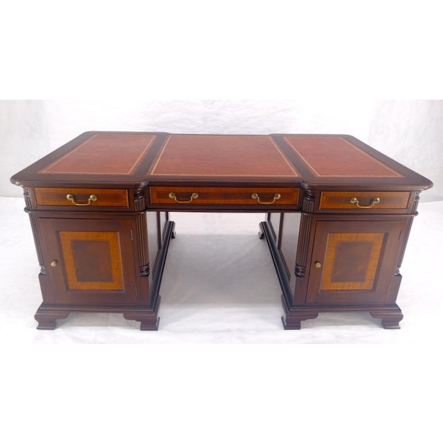 Auburn Large Double Pedestal Embossed Leather Top Mahogany Partners Desk MINT For Sale - Image 8 of 14