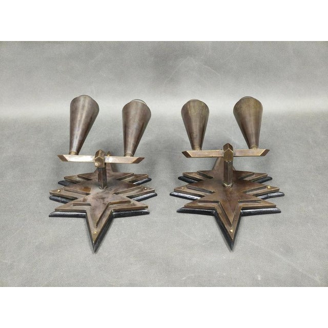 Czech Cubist Brass Wall Lights, Czechoslovakia, 1920s, Set of 2 For Sale - Image 3 of 13