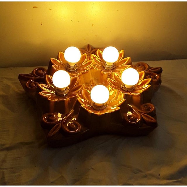 Vintage 5-Flame Flower Wall Lamp in Ceramic, 1980s For Sale - Image 4 of 7