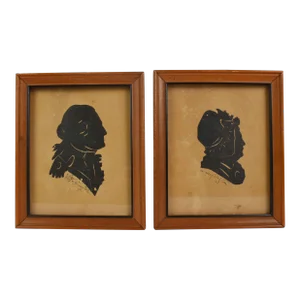 Early 20th Century Pair of Foster Bros. Framed Silhouettes of George and Martha Washington