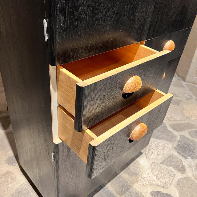 1930s Fabulous Art Deco Ebonized Tall Cabinet Dry Bar in Oak For Sale - Image 4 of 9