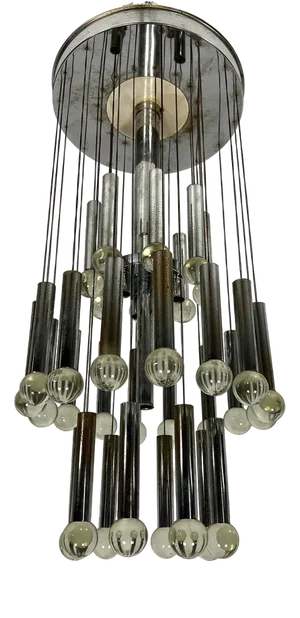 Mid-Century Glass and Chrome Chandelier by Sciolari, Italy, 1960s