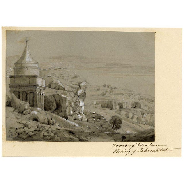 An original 1852 graphite drawing, Isabella Foster, Tomb of Absalom, Valley of Jehoshaphat, Jerusalem.A beautiful drawing...