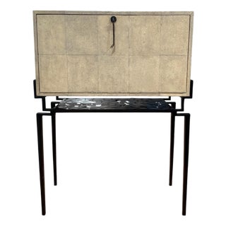 1990s Vintage R & Y Augousti French Art Deco Style Shagreen Drop Font Desk For Sale