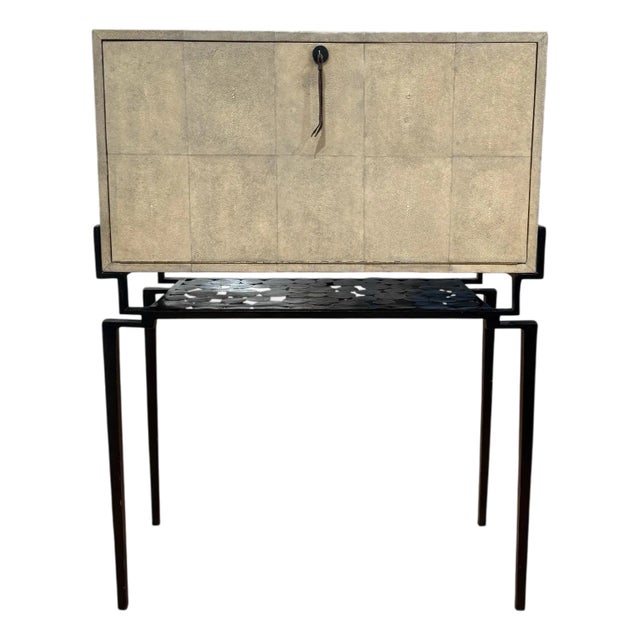 1990s Vintage R & Y Augousti French Art Deco Style Shagreen Drop Font Desk For Sale