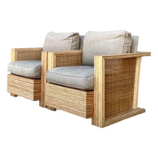 Vintage Lane Pencil Reed and Cane Lounge Chairs - A Pair For Sale