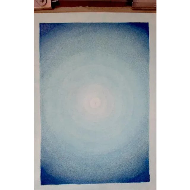 Contemporary Abstract Minimal Blue Watercolor Painting by Kathleen Ney Scribble Series "Crossing the Canal" For Sale - Image 3 of 5