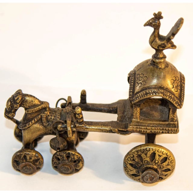 Mid 20th Century Antique Hindu Bronze Temple Horse and Chariot Statue Toy on Wheels India For Sale - Image 5 of 12