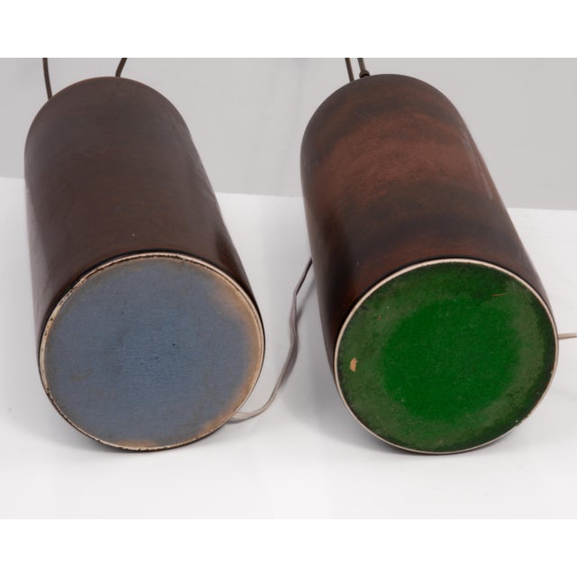 Lotte and Gunnar Bostlund Brown Cylindrical Table Lamps Model 1700 Marked a Pair For Sale - Image 15 of 16