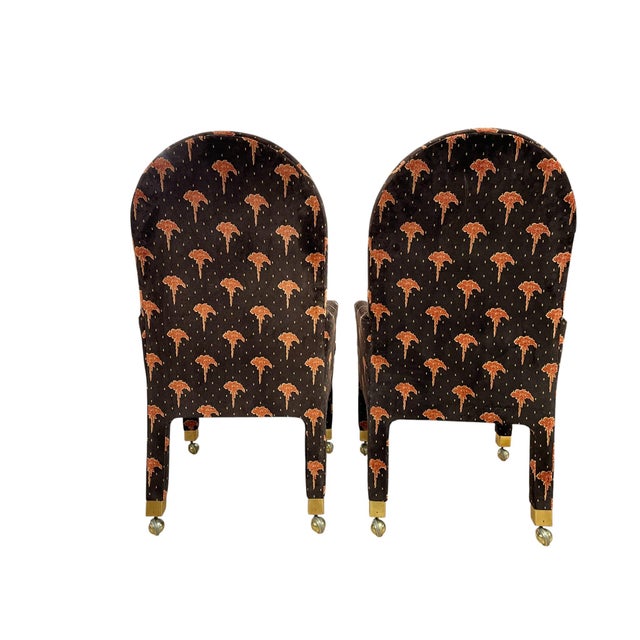 Henredon 1980s Henredon Schoonbeck Mid-Century Upholstered Castered Chairs, Pair For Sale - Image 4 of 6