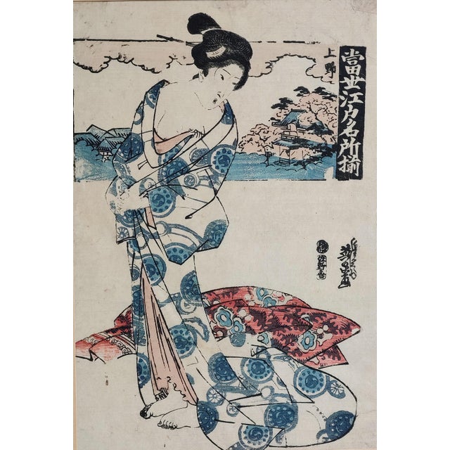 Original Japanese ukiyo-e woodblock print by Keisai Eisen (1790–1848), an artist specializing in bijin-ga (images of...