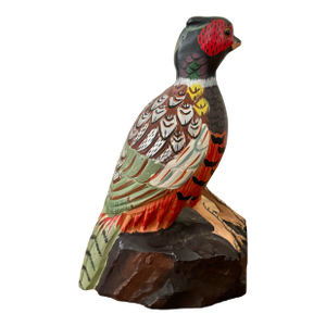 Midcentury Handpainted Pheasant Stone Carving With Glass Eyes