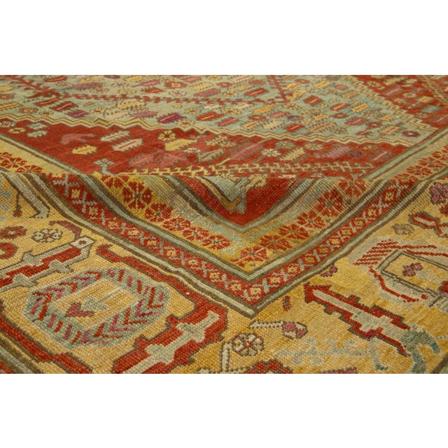 1880s Turkish Oushak Antique Wool Rug in Blue Featuring a Medallion Design For Sale - Image 9 of 10