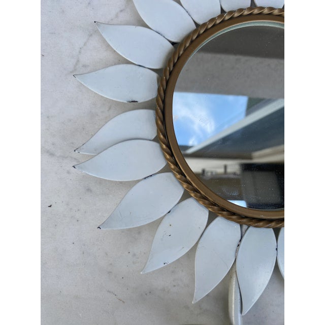 French white metal flower mirror, circa 1960. Total height / 14.5 inches.