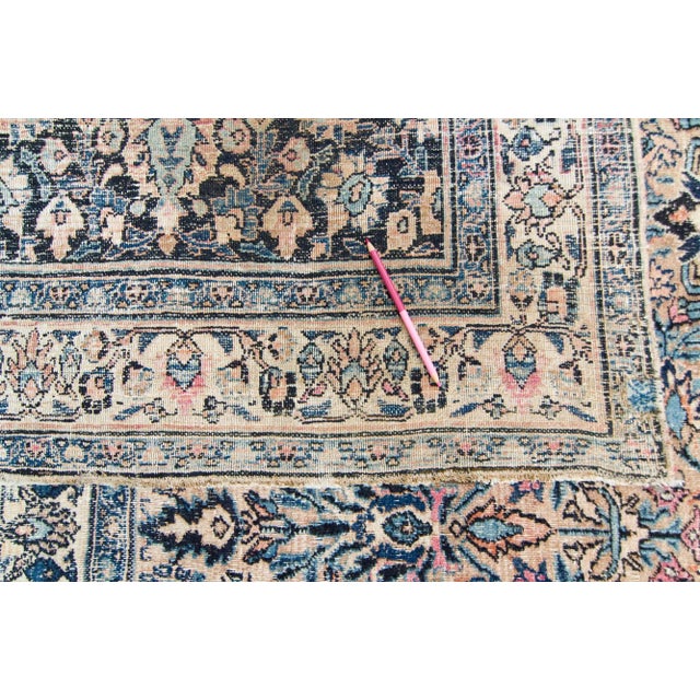 1910s Antique Distressed Blue Pink Blush Hand-Knotted Rug - 8’4” X 12’ For Sale - Image 10 of 10