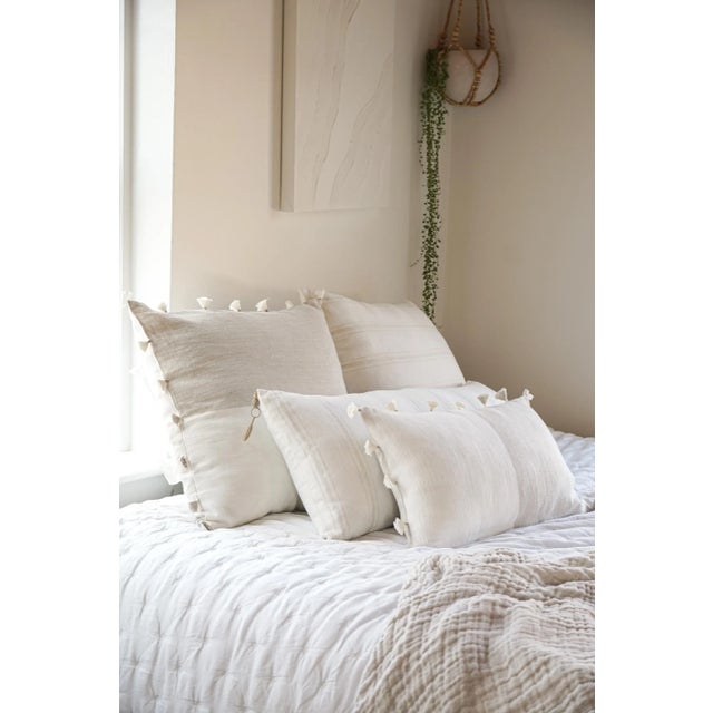 White With Beige Stripes Down Linen Pillow For Sale - Image 4 of 8
