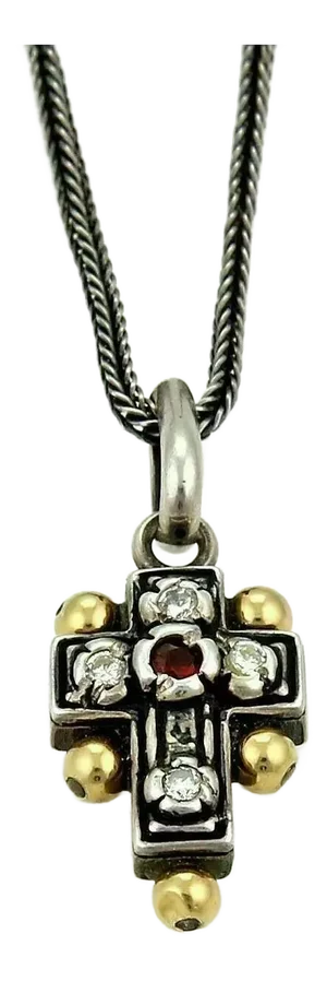Konstantino Diamond & Ruby Sterling 18k Yellow Gold Cross Pendant Necklace