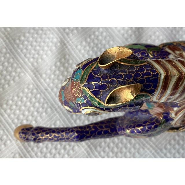 Blue Vintage Chinese Cloisonné Horse Figurine on Carved Wooden Base – 9 1/4” Long For Sale - Image 8 of 12