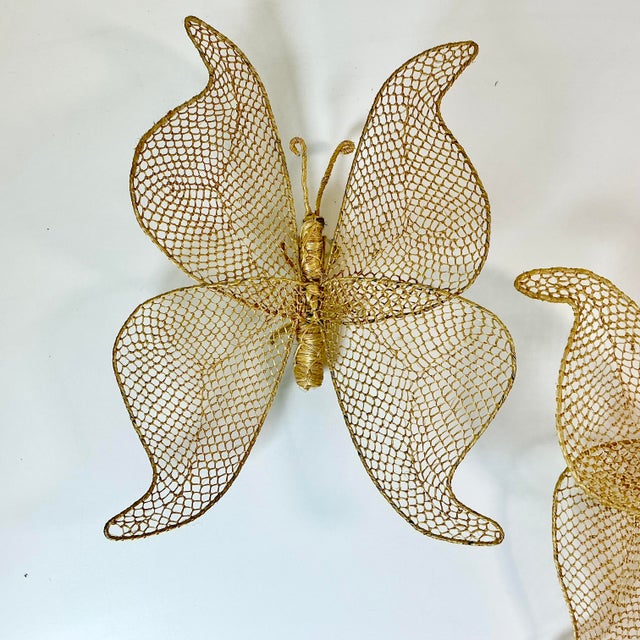 1980s Vintage Boho Chic Coastal Figurative Wicker Butterflies Sculptural Wall Objects - Set of 2 For Sale - Image 6 of 13