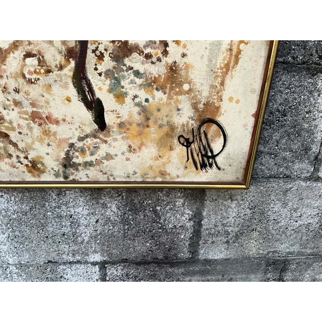 Tan Abstract Mid Century Modern Original Oil Painting on Canvas, Framed and Signed by the Artist. Circa 1960s For Sale - Image 8 of 17
