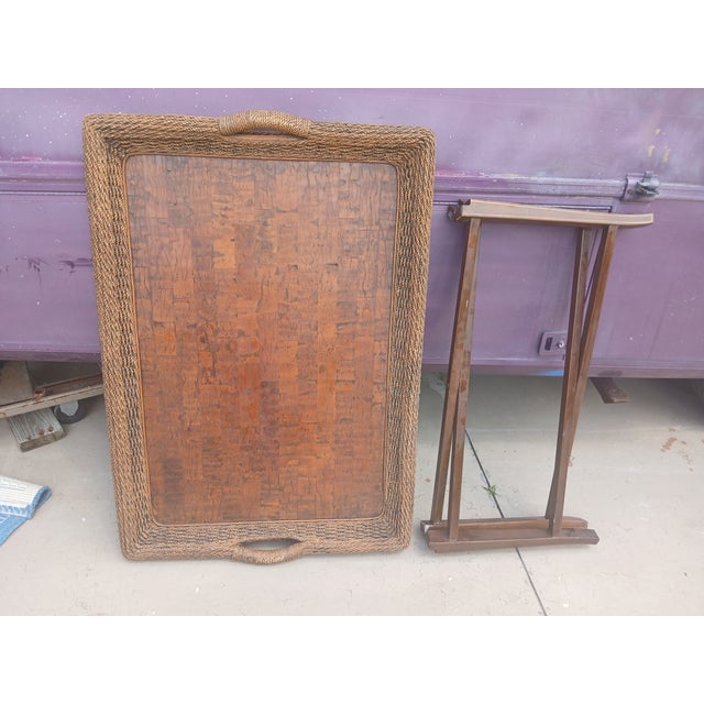 Vintage Seagrass and Koa Wood Large Tray Table Butler Table Coffee Table For Sale - Image 10 of 10