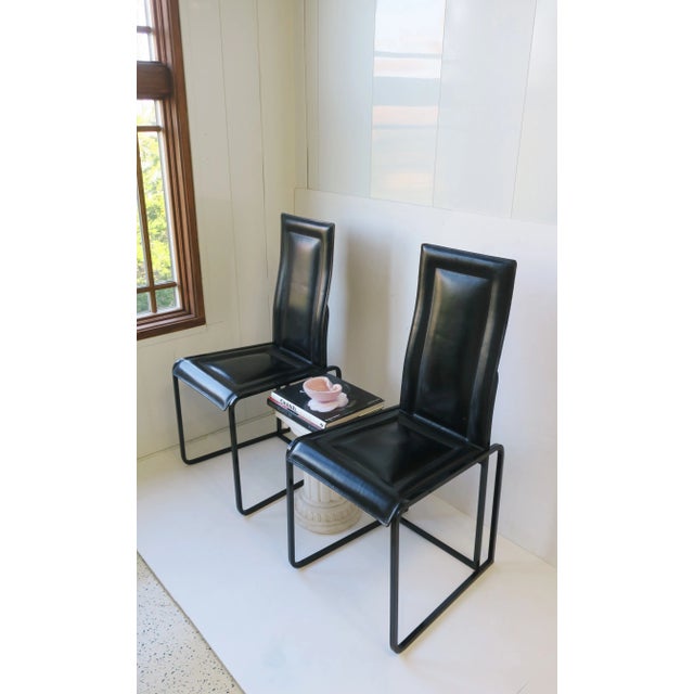 Postmodern Italian Black Leather Chairs 1970s, Italy, Pair For Sale - Image 4 of 13