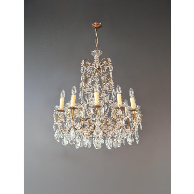 Antique French Italian Crystal Chandeliers Brass Rococo Style Restored - a Pair For Sale - Image 11 of 11