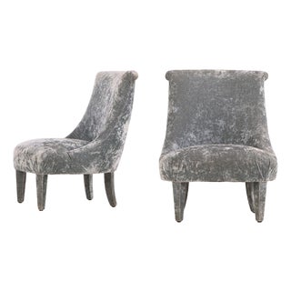 Pair of Italian Velvet Upholstered Slipper Chairs, C 1970 For Sale