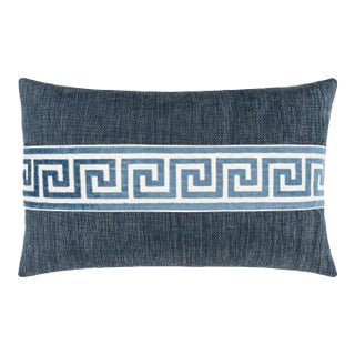 Scalamandre 22" x 14" Greek Key Lumbar Pillow in Denim For Sale