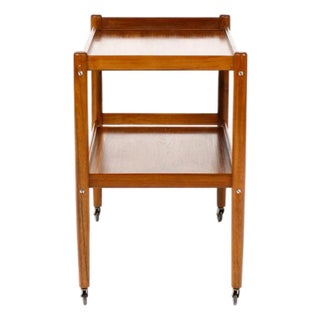 1960s Danish Modern Mid Century Teak Bar Cart Rolling Tea Service — Low Shelf For Sale