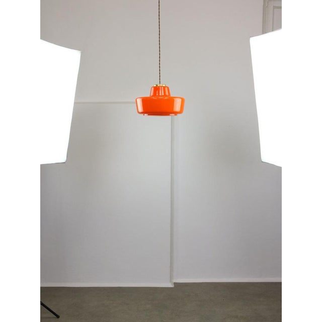 Mid-Century Modern Italian Orange Glass and Brass Pendant Lamp For Sale - Image 12 of 15
